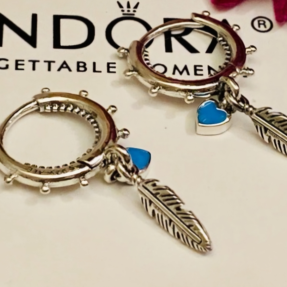 Pandora feather hoop earrings